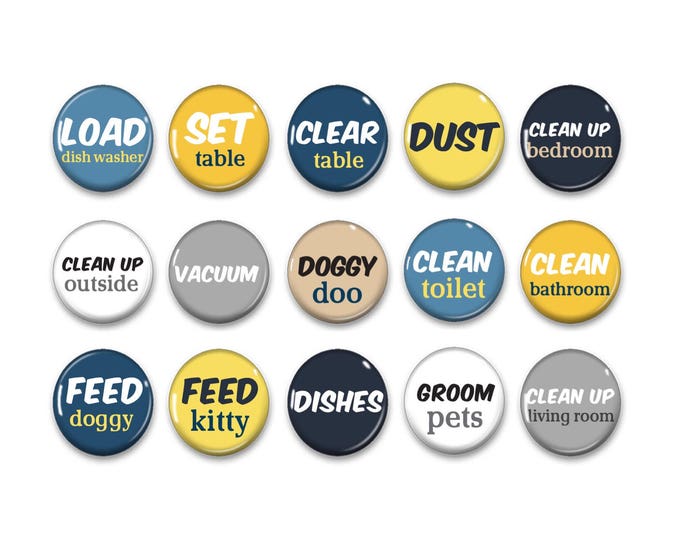 Yellow and Blue Chore Magnets - Chalkboard Chores - Kids Chores - Daily Routine - Chore Chart - Family Organization - Fridge Magnets