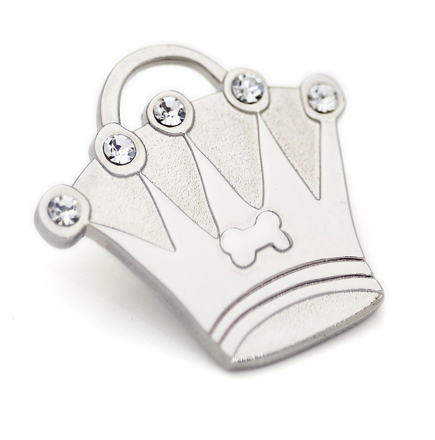 Crown ID Tag Engraved Dog ID Tag Crown ID Tag in Silver or