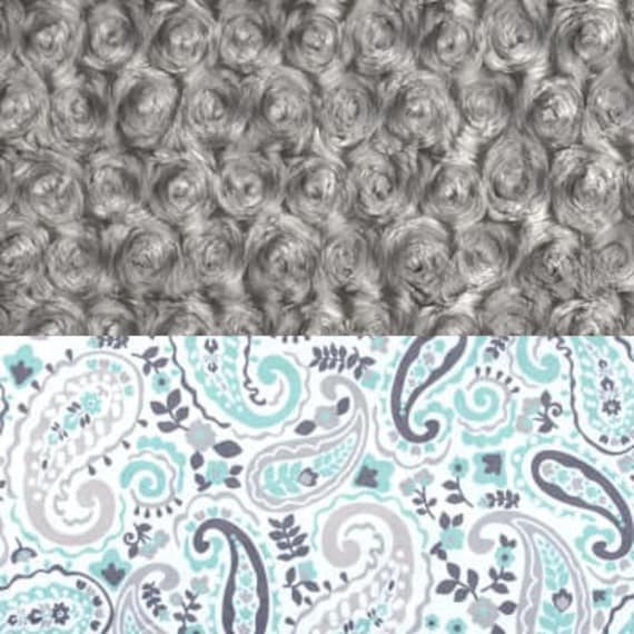 Adult Minky Blanket, Mint Paisley Gray Throw Twin Blanket, Soft Blanket, Gray Paisley Blanket, Gift for Her, Kids Minky Blanket