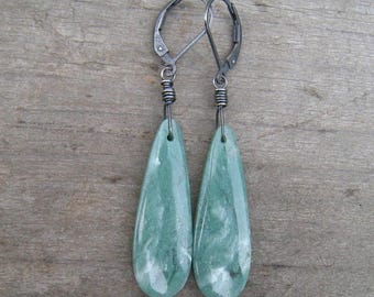 Moss Agate Earrings In Sterling Silver, Mint Green Natural Stone Organic Jewelry, Gift For Women
