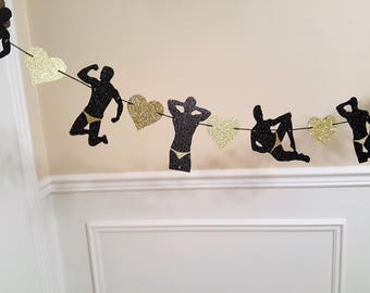Male dancers strippers banner/Bachelorette banner/ strippers/Engagement party/Bar banner/Black /Silver glitter