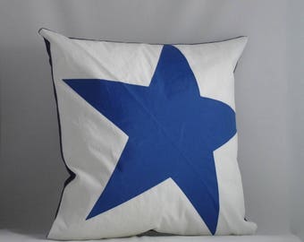 Nautical Recycled Sail Throw Pillow - Blue Star