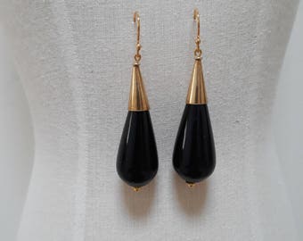Black Onyx and gold vermeil earrings.