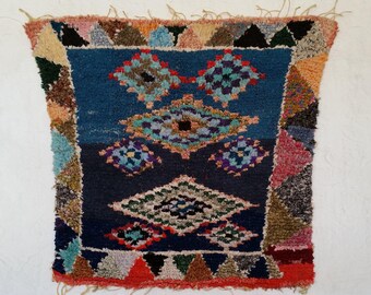 35"X38" Vintage Moroccan rug woven using different scraps of used textiles / boucherouite / boucherouette