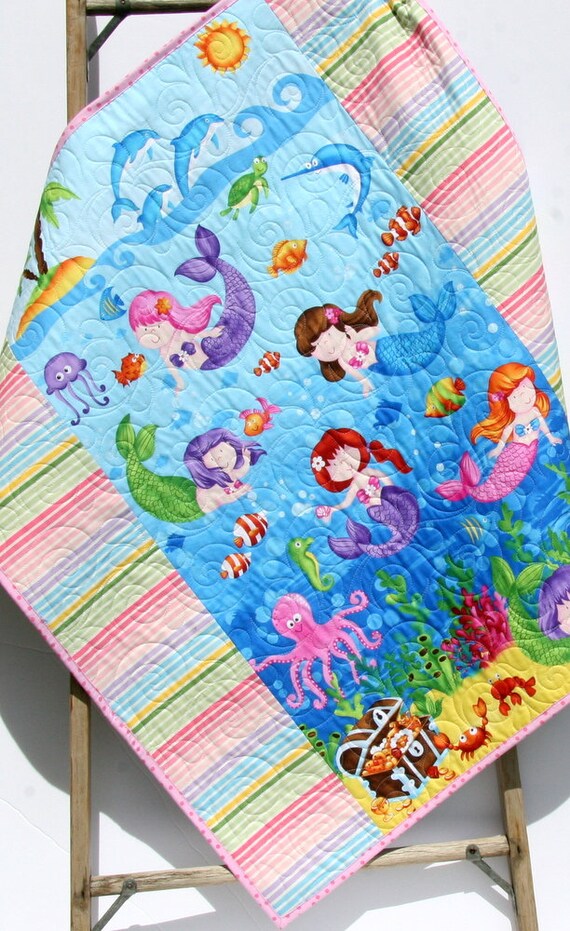 Mermaid Blanket Baby Girls Quilt New Baby Gift Nautical