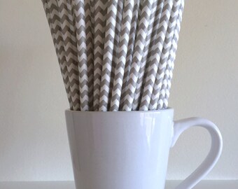 Gray Paper Straws Grey Chevron Party Supplies Party Decor Bar Cart Cake Pop Sticks Mason Jar Straws Graduation