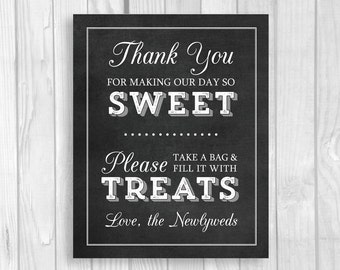 SALE Black White Chalkboard Wedding Candy Buffet Sign 5x7, 8x10 Printable, Thank You For Making Our Day So Sweet Please Fill Bag With Treats