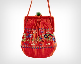 20s Purse // 1920s Embroidered Chinese Silk Bag // Antique Reticule / Vintage Handbag