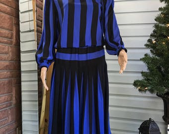Vintage 80's Black & Blue Striped Avant Garde Dress