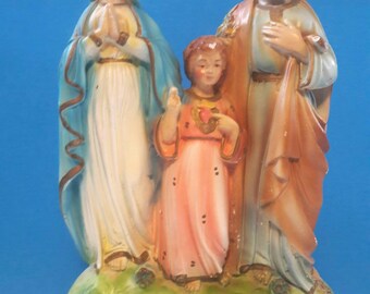 Vintage Statue Of Joseph, Mary And Jesus, Religious Statue, Vintage Religious Statue Of Holy Family, Chalkware Statue.