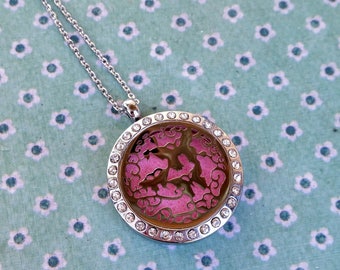 SALE Rhinestone Silver Butterfly Magnetic Closure Locket Essential Oil Aromatherapy Diffuser Necklace