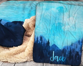 Personalized Blanket - Sherpa Throw Blanket - Outdoor Rustic Blanket - Mountain Blanket - Personalized Name Blanket - Baby Blanket - Sherpa