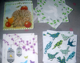 LOT 8 napkins = birds and Hedgehog