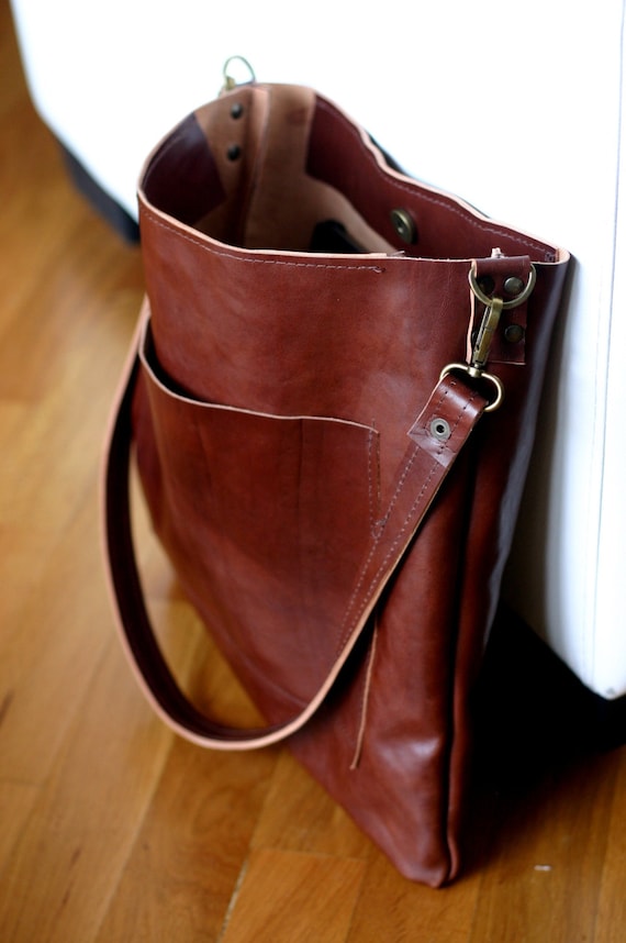 Leather shoulder bag Unisex leather tote handmade bag