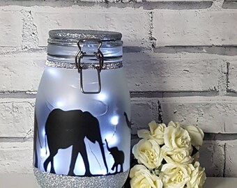 Elephant Night Light, Elephant Lamp, Elephant Decor,Elephant Nursery Decor,Elephant Decal,Elephant Gifts,Elephant Light,Fairy Light Jar