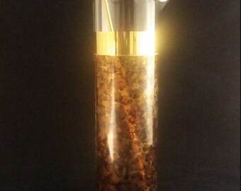 Vintage Mid Century Modern Retro Barware Glass Martini Pitcher Gold Stirring Rod Faux Tortoise Leopard Brown Mad Men Era 1960's Mid Mod