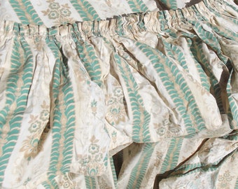 Pair large Vintage French Cotton Curtains 1920s Drapes Arabesque Green and Fabric