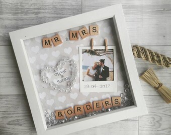 Wedding Frame, Anniversary Gift, Wedding Present, Personalised Wedding Gift, Mr And Mrs Gift, Gifts For Couples, Scrabble Art, Newlywed Gift