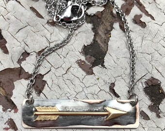 Arrow necklace. Minimalist jewelry. Mixed metal jewelry. Bar Necklace. Soldered Necklace.