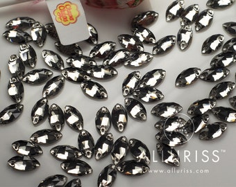 12 x 6mm Navette, 72pcs Black Diamond Cut Crystal Flatback, sew on stone embellishment flatback
