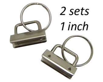 Silver tone Key Fob Hardware with Key Rings - 2 Sets - 1 Inch (25 mm) Pack of 2