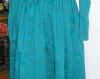 Vintage 80s, Laura Ashley, Great Britain, open back, teal floral, tea length, puff sleeve, dress, US 8 UK 10, MINT