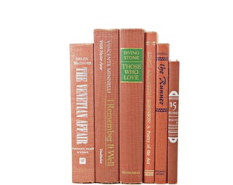 Burnt Sienna Decorative Books, Antique Book Set, Wedding Decor, Brown Orange Old Books, Home Decor PHoto PRop Interior Design Bookshelf