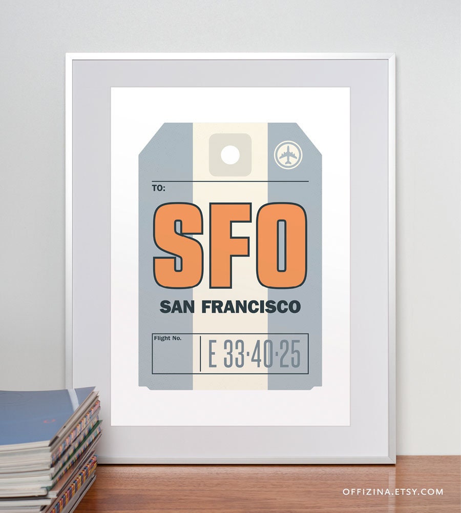 San Francisco California SFO. Luggage Tag Poster. Baggage