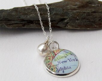 Custom Map Necklace, Map Pendant, Your Location Choice, Map Jewelry