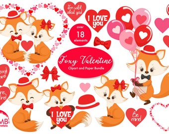Valentine Clipart, Fox Clipart, Valentine Foxes, Heart Clipart, Valentine graphics, Cute foxes, Commercial Use, AMB-1582