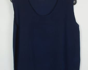 Vintage shirt, 80s clothing, shirt 80s, navy blue, silk, sleeveless, oversized