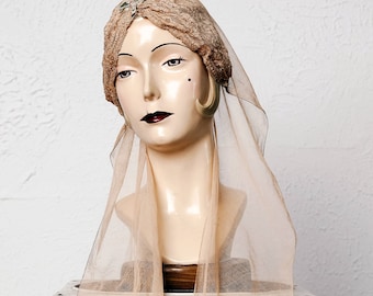 Antique Bridal Headpiece Mesh & Lace