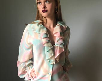Vintage 70s Watercolor Poet Blouse