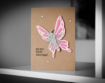 Cute Pink Butterfly Birthday Greeting Card