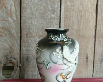 Vintage Japanese Moriage Dragon Serpent Vase
