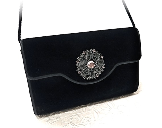 Black Velvet Evening Bag Vintage Clutch Handbag Women&#39;s