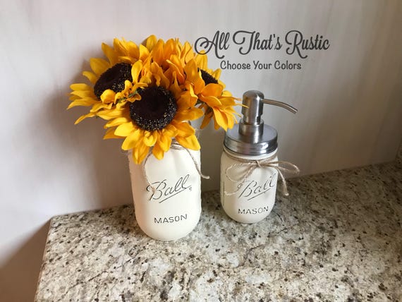 2 Piece Bathroom Set Mason Jar Decor Painted Mason Jars