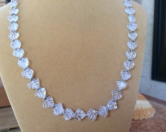 Stunning genuine Quartz crystal heart shaped leaf necklace