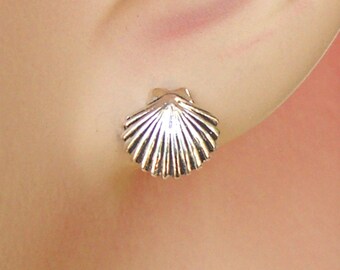 Earrings Scallop Sea Shell Sterling Silver Tropical Ear Studs no. 3465