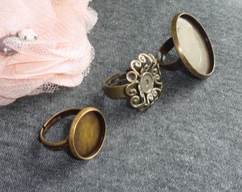 3 bronze metal ring holders, ring ring, bronze ring, vintage ring, cabochon ring,