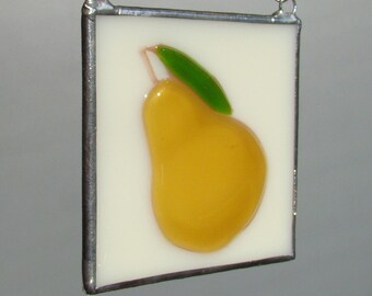 Ripe Pear Fused Glass Suncatcher Light Catcher Ivory