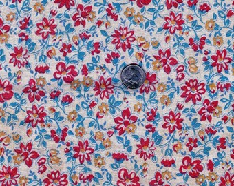 Vintage Feedsack Flour Sack Cotton Fabric - Tiny Red & Gold Flowers on Creamy White Background - 34 x 43