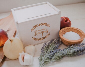 4x6 Laser engraved wood recipe box for 4x6 recipe cards with recipe card stand