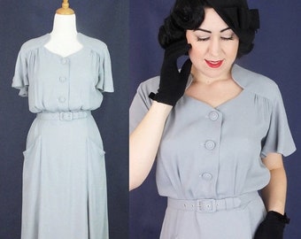 60% OFF Vintage 1930's 1940's rayon dress / Darla / Authentic vintage reproduction / Grey rayon crepe 30s 40s dress / XS S M L Xl / Made to