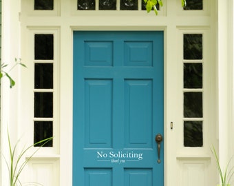 No Soliciting Thank You Door Sign - Wall Decal Custom Vinyl Art Stickers