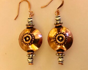 Bold Copper Circle Dangle Earrings