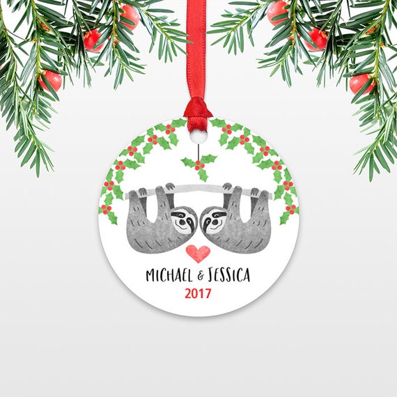 Personalized Christmas Ornament Sloth Couple Wedding Christmas Ornaments Engagement Ornament Married Engaged Ornament Christmas Decoration