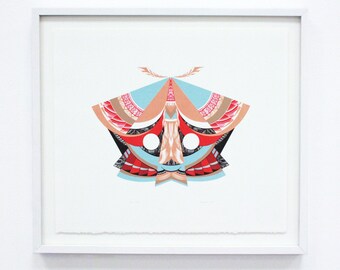 Silkscreen "Moth" Geometric Large Original Screenprint, Hand printed, Limited Edition of 20 only