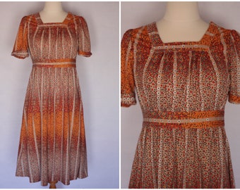1970s dress, vintage 1970s dress, vintage 70s floral dress, vintage orange floral dress, vintage 70s orange dress, vintage floral dress