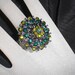 Peridot Green/Dark Green Flower Rhinestone Gunmetal Stretch Ring
